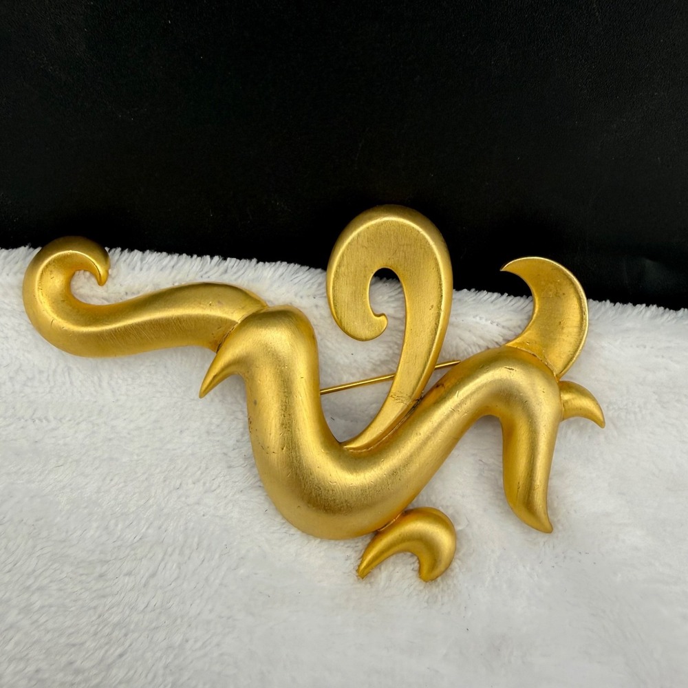 Vintage JJ Dragon Brooch Gold Tone Medieval Fantasy Signed 1986‎ READ